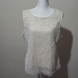 East 5th Floral Lace Sleeveless Blouse - Cream